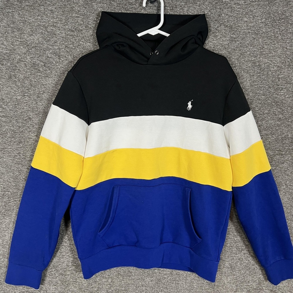 Polo Ralph Lauren Hoodie Mens Medium Multicolor Stripe‎ Pullover Fleece Logo